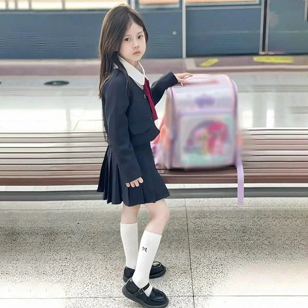 お急ぎくださいキッズ 子供 女の子 制服 入学式 卒業式 スーツ フォーマル 無地 上下セット シャツ リボン ジャケット スカート 秋冬用 長袖 学生服 小学生 中学生 ジュニア 中学 受験 韓国風