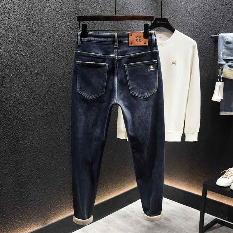 コーデ メンズ 用 シンプル ファッション オシャレ かっこいい 大きいサイズ ストリート 紳士 ハイエンド ジーンズ 厚手 フリース 暖かい 伸縮性 ストレッチ ストレッチ スリム パンツ