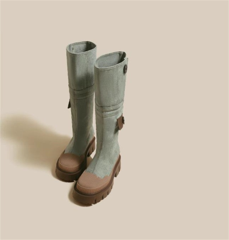 早い者勝ち レディース 帆布ブーツ 怠惰な風 歩きやすい ロングブーツ シューズ 23 厚底 通気 シェルヘッド ハイブーツ