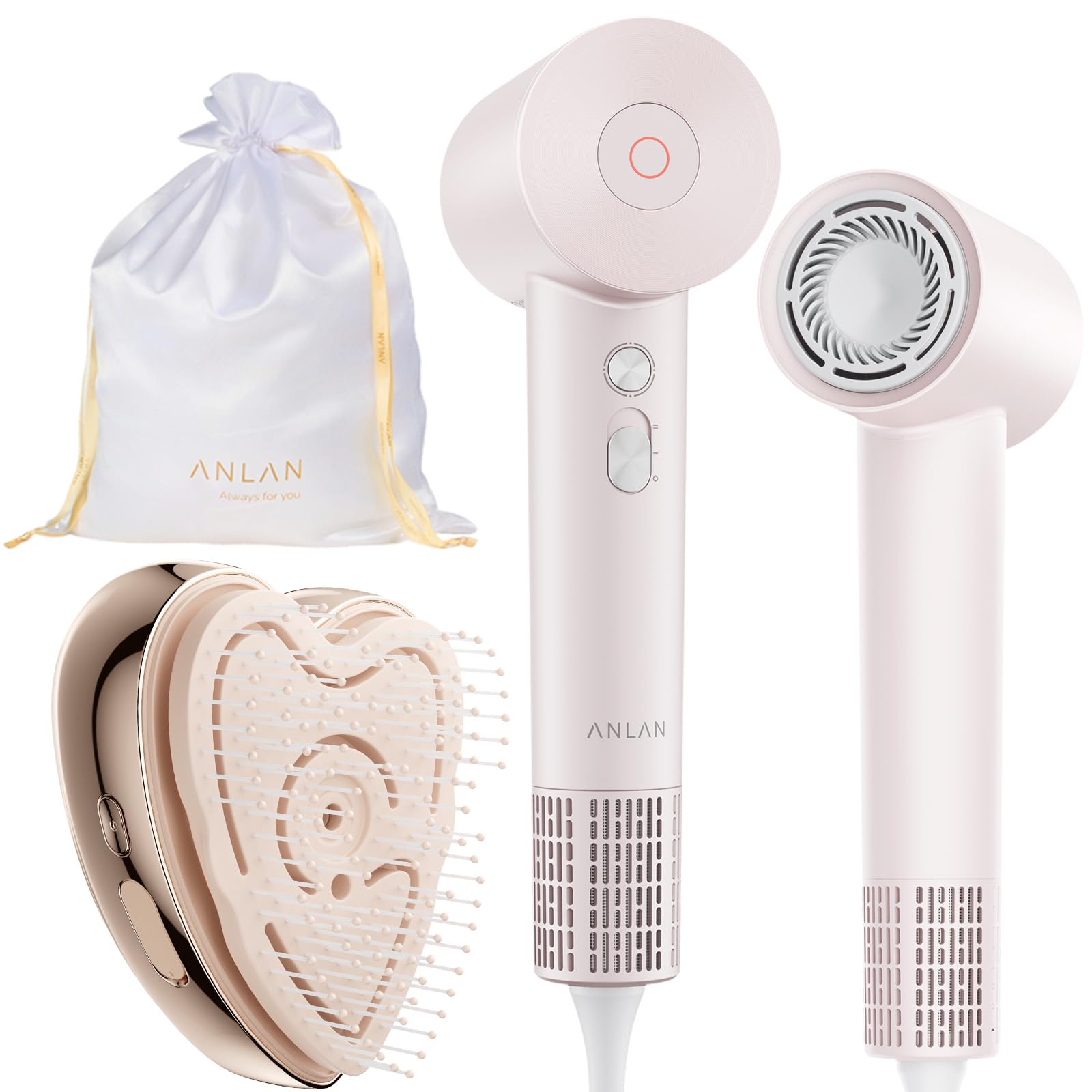 【美人百花速乾ドライヤー部門NO1】【美人百花ミストヘアブラシ部門NO1】ANLAN ダブルケアドライヤー ドライヤー 大風量 速乾 グロウケアブラシ ヘアオイル一体化 マイナスイオン ツヤツヤ サラ