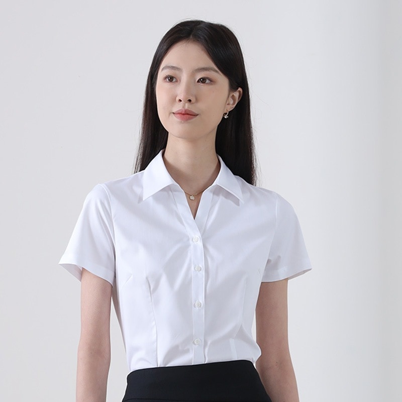 【1つ買うと10つ無料】竹繊維村の服女性のプロのスーツアイロンのための夏の短袖の作業服通勤インタビューフォーマルシャツ