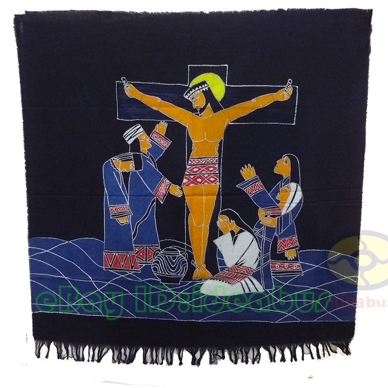 ろうけつ染めの絵 Chinese Folk Art Wall Decor Hanging Batik Tapestry The Passion of the Christ Jesus 88x90cm