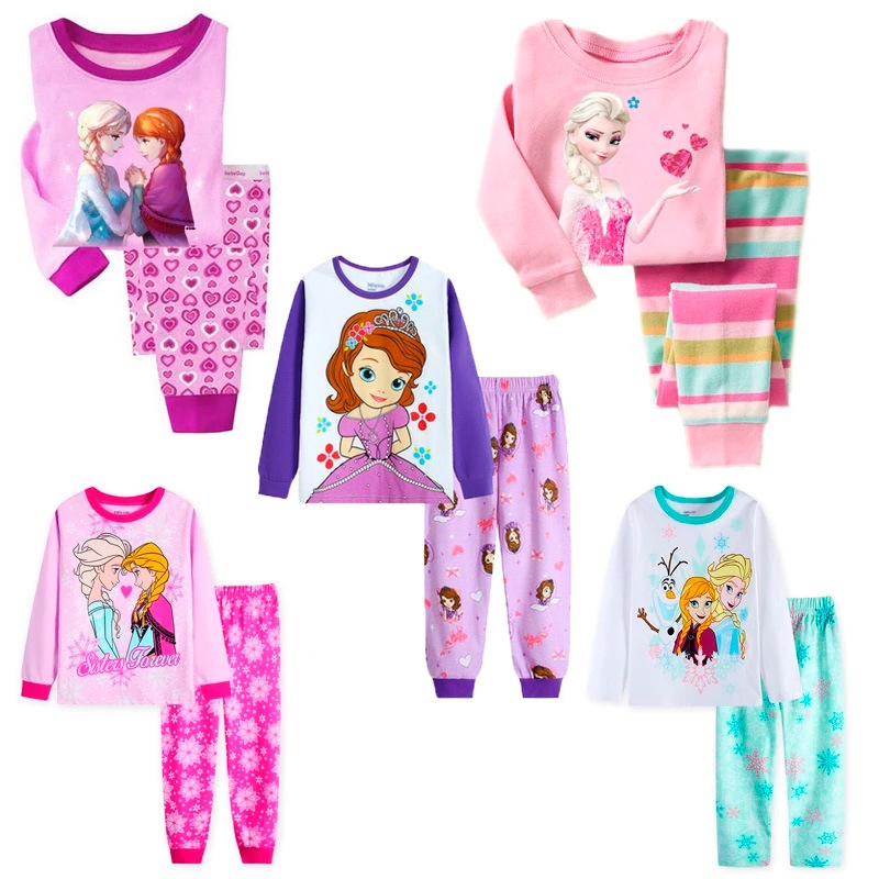 ◆高品質 低価格 子供のためのディズニープリンセスのパジャマ アンナとエルザの絵が描かれた長袖のパジャマ