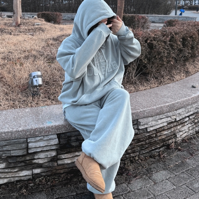 ダブル 22 ピグメント ワイドパンツ ビッグサイズ 男女共用 ウール起毛パンツ スウェットパンツ 3color