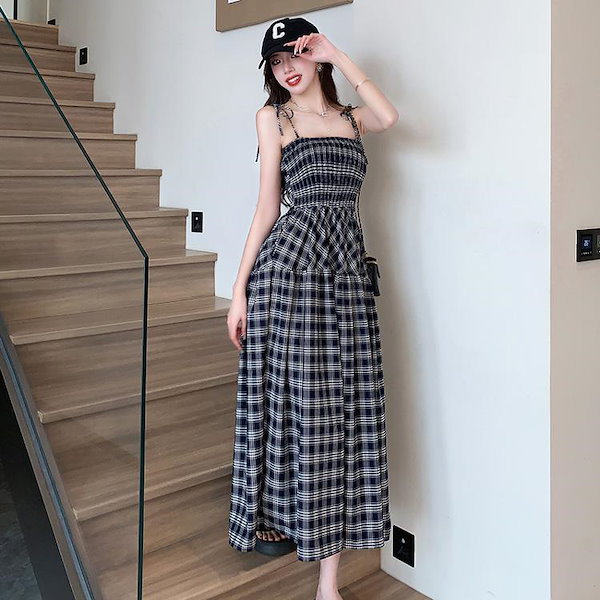 Qoo10] ワンピースキャミワンピチェック柄全3色シ