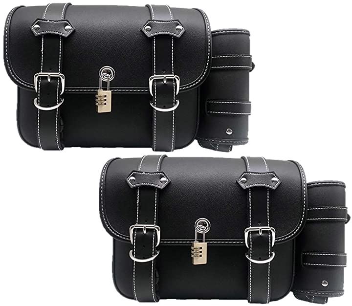 バイク サイド バッグ PUレザー ツール 南京錠鍵付き ケース 小物入れ 防水 大容量 KRB001(左右2個セット)