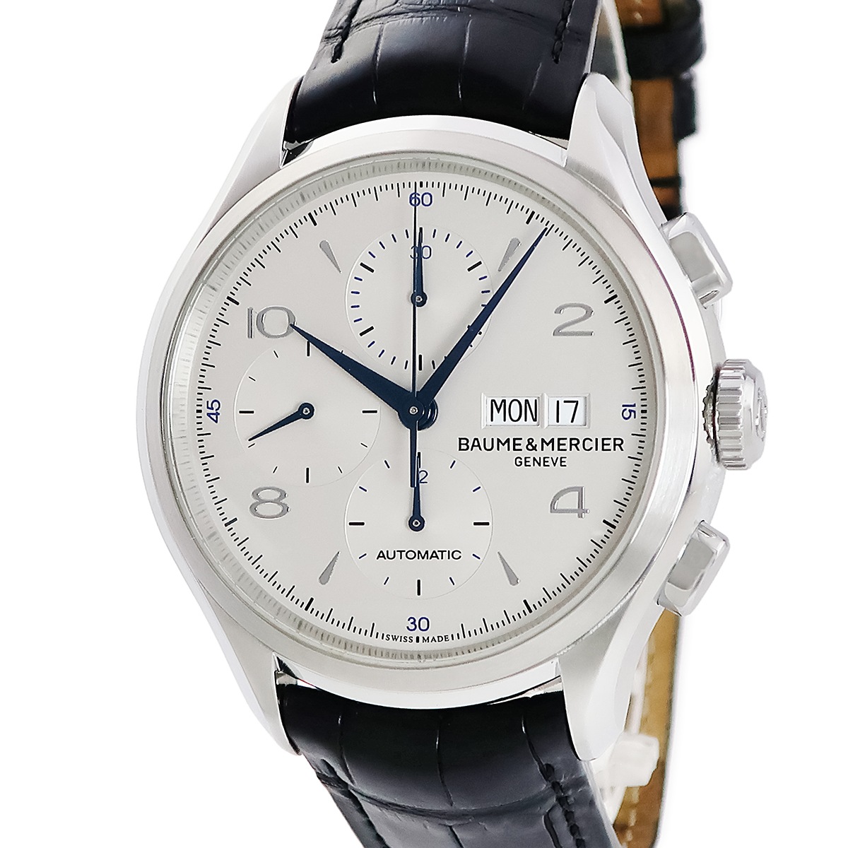 クリフトン クロノグラフ M0A10123 自動巻き メンズ デイデイト アラビア シルバー スモセコ 3年保証