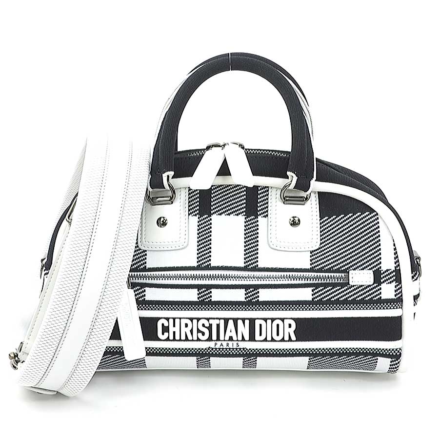 クリスチャンディオール Christian Dior ハンドバッグ ショルダーバッグ ヴァイブ スモール ボウリングバッグ キャンバス ブラック×ホワイト レディース 90169i