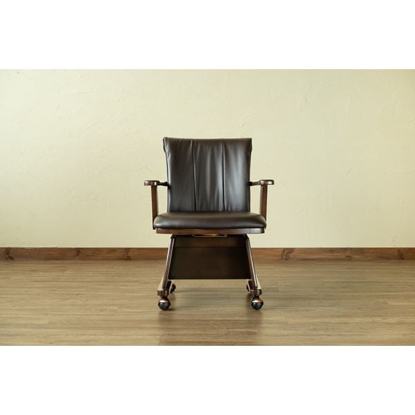 ダイニングチェア 幅570mm ダークブラウン 肘付き 木製フレーム 合皮張地 NEW キャスター付き 回転式 チェア リビング 11,977円