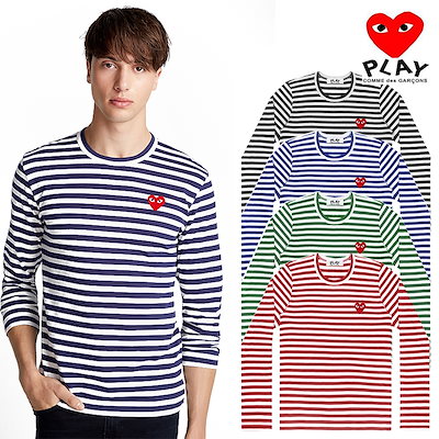 コムデギャルソン プレイ 新品 正規品 Mサイズ heart RED ボーダーT プレイ コムデギャルソン ボーダー長袖Tシャツ レッド/ホワイト