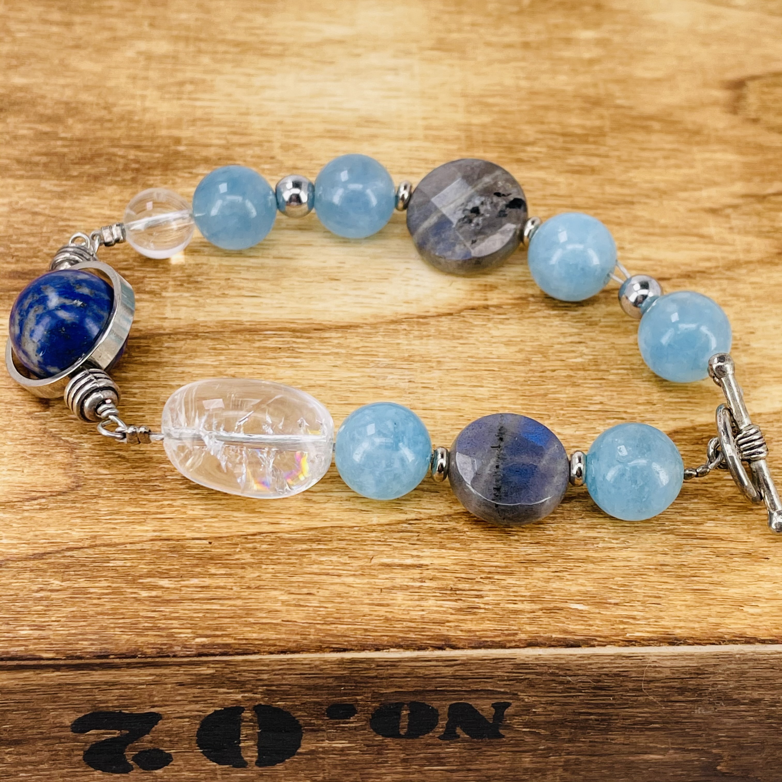 120305ラズライト アクアマリン天然石パワーストーンブレスレット チャクラ ハンドメイド癒し 新年特売 直感 浄化