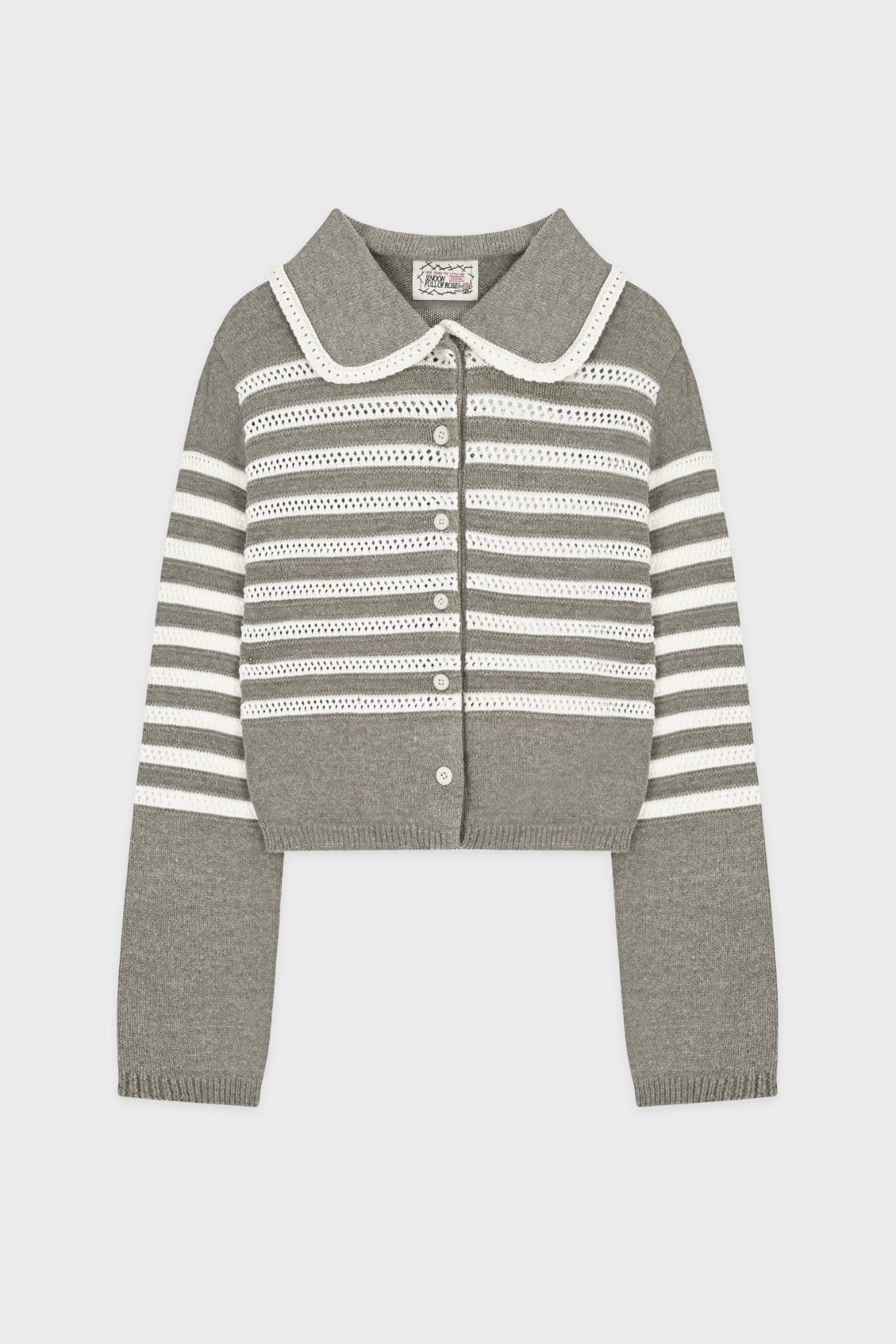 【SINOON】 STRIPE COLLAR CARDIGAN : MELANGE GREY