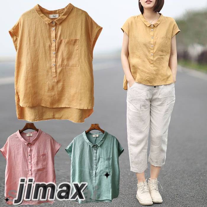 レディース シャツ 半袖 ブラウス シャツ 夏服 オフィス シャツ 通勤 大人 トップス 無地 ゆったり カジュアル 体型カバー 20代 30代 40代 50代 ホワイト ピンク イエロー オレンジ