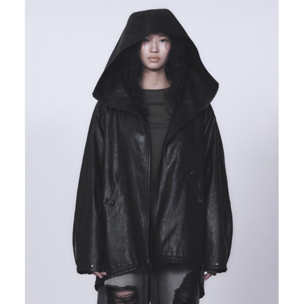 TREEMINGBIRD Over Fit Hoodie Leather Jumper Black TM25
