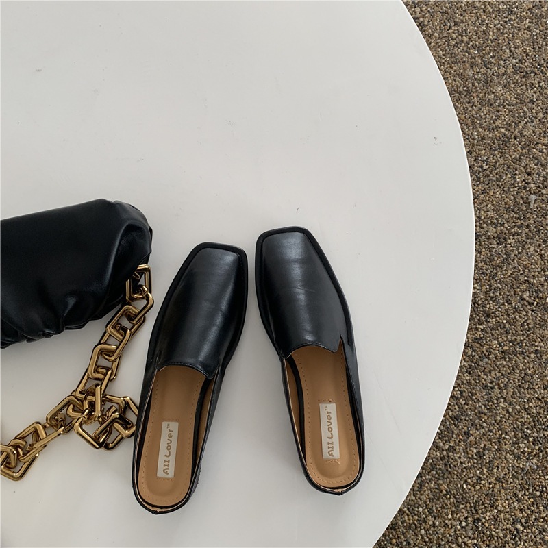 スクエアトゥ スリッポン シンプル スリッパ 靴 サンダル ミュール レディースシューズ ヒール 太ヒール かかと無し 痛くない 歩きやすい きれいめ カジュアル 大人 おしゃれ レトロ ラフ ルーズ