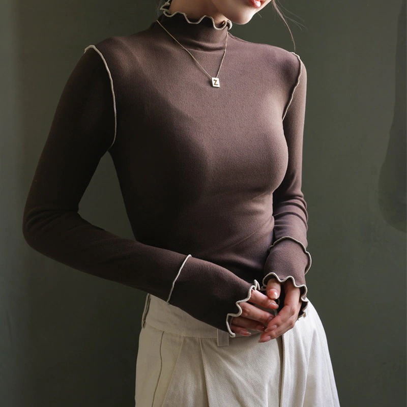 カシミヤタッチ木耳辺ックアンダーウェアシャツ長袖インナー