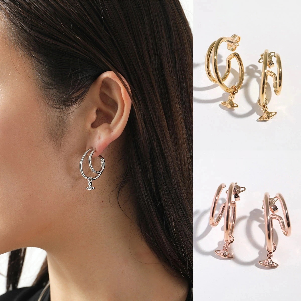 Vivienne Westwood ヴィヴィアンウエストウッド ピアス RONDA ロンダ 62020172 レディース ダブルフープ オーブ アクセサリー カラー3色