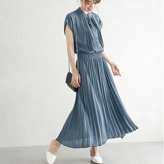 Tシャツワンピース ワンピースゆったりウエスト収納半袖シフォンスカート