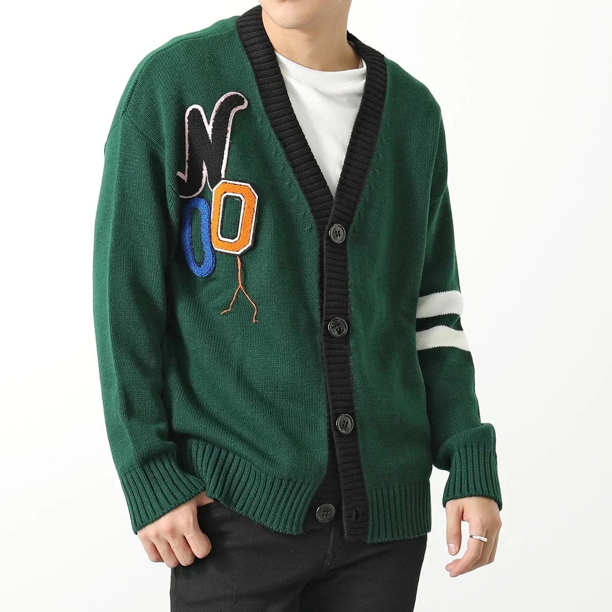 NUMERO 00 ヌメロ カーディガン CARDIGAN VERSITY KNIT バーシティ ニット 22193 メンズ Vネック ウールブレンド ロゴ ワ