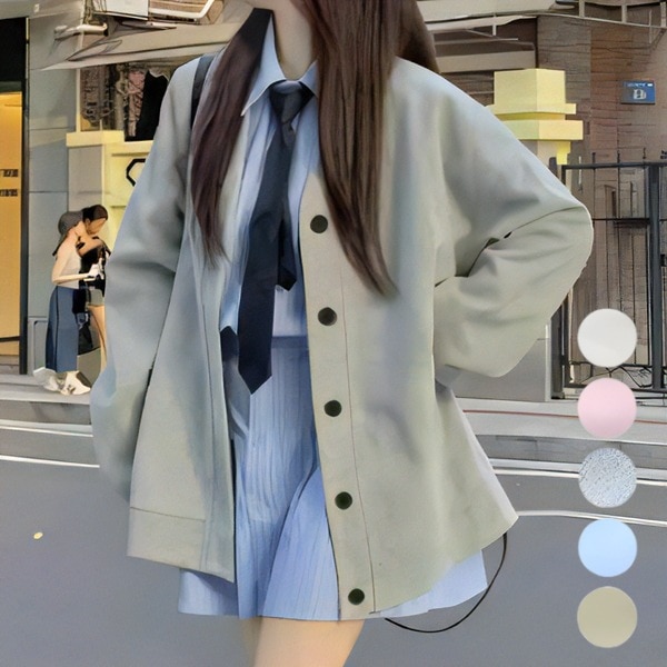 全５色 ピケコットンのＶネックミッドレングスカーディガン レディース トップス カーディガン スウェット ミドル丈 長袖 ボリューム袖 Vネック 襟なし ノーカラー ワイド ストレート ストリート 5,314円