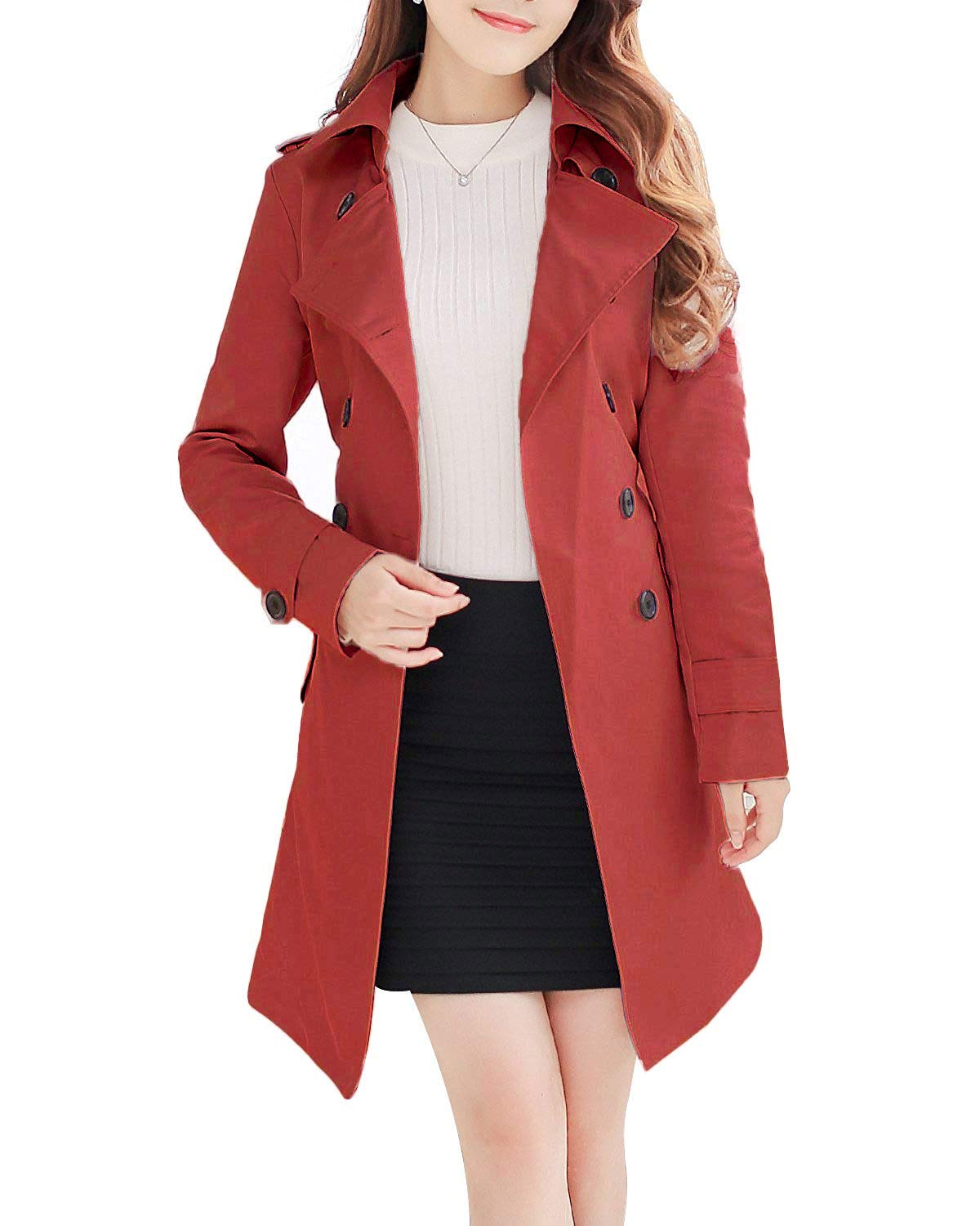 JoveJek レディ ス トレンチコ ト ウインドブレ カ 中長セクション 大きいサイズ 春 秋 冬 スリムフィット 通勤(fy001wine-xxl)