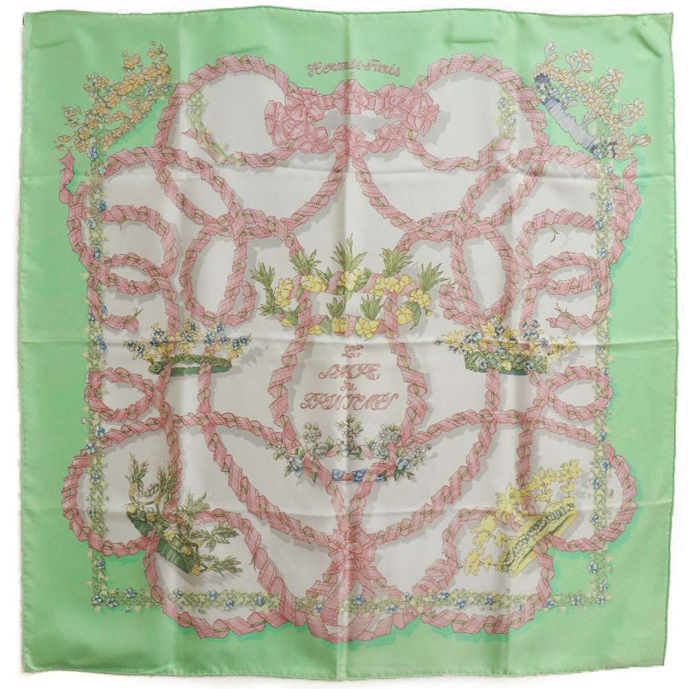 カレ90 LE SACRE du PRINTEMPS 春の祭典 スカーフ シルク 緑 レディース 中古品