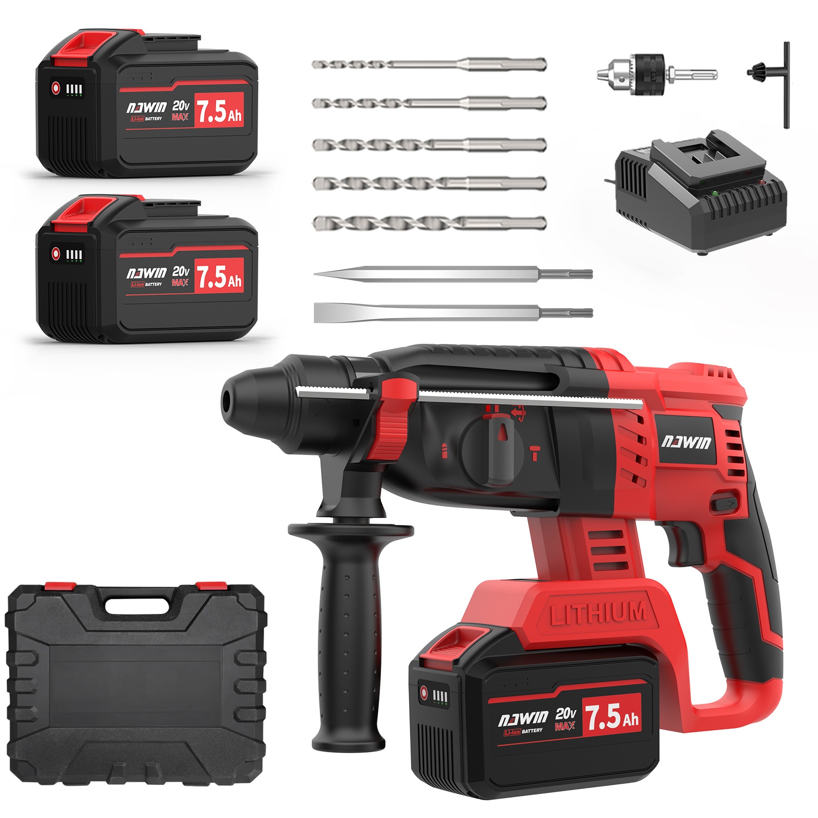 20V充電式ハンマドリル　7.5ahリチウム電池2個付　ハツリ　ハンマードリル　コードレス