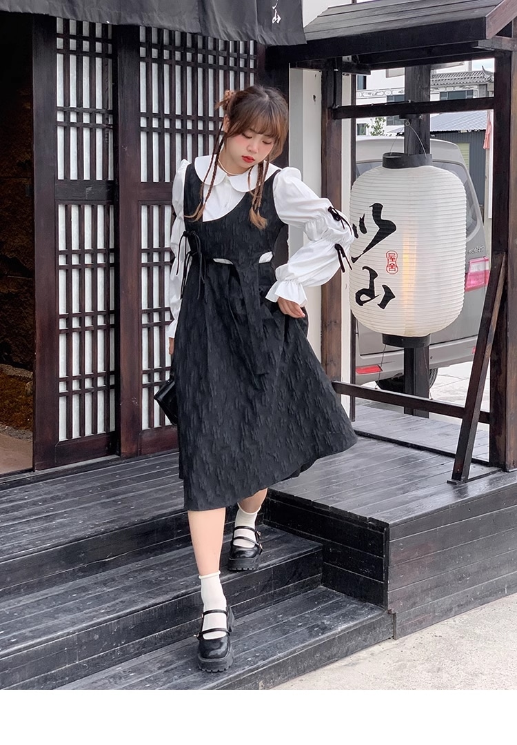 デザイン センス 大きいサイズ サスペンダー ドレス チャイナ 黒 スイート クール 個性的 ワンピース ロング ロング丈 袖なし ノースリーブ 襟なし かわいい 大人可愛い カジュアル 大人 9,546円