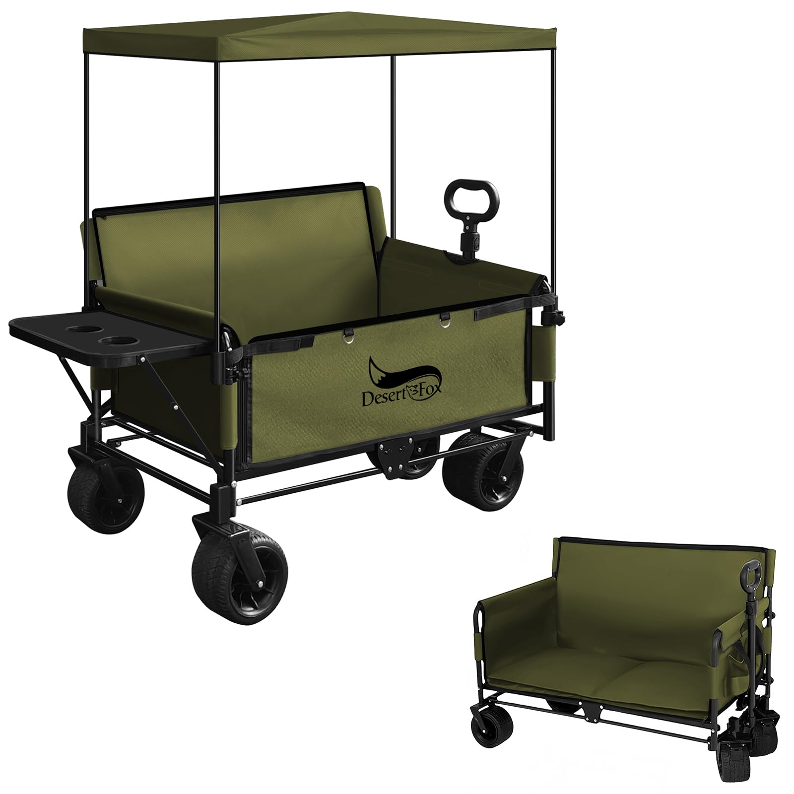 DesertFox キャリーワゴン キャリーカート 【10CM極太タイヤ·ブレーキ付】【特許出願】取り外し可能屋根付き 防雨防雪 折りたたみ式物置台付き 静音 大容量 耐荷重200kg 3WAY キ