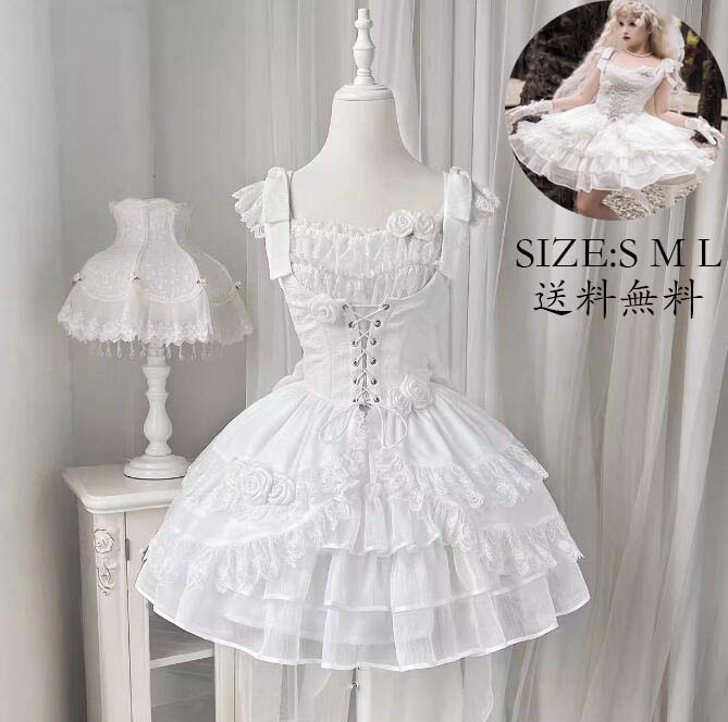 超目玉 演出服 コスチューム 衣装 ロリータ風 Lolita jskワンピース ウエディングドレス 日系女子中高生 コスプレ ノースリーブ レディース 可愛い イベント衣装 切り替え風 ワンピ 学園祭