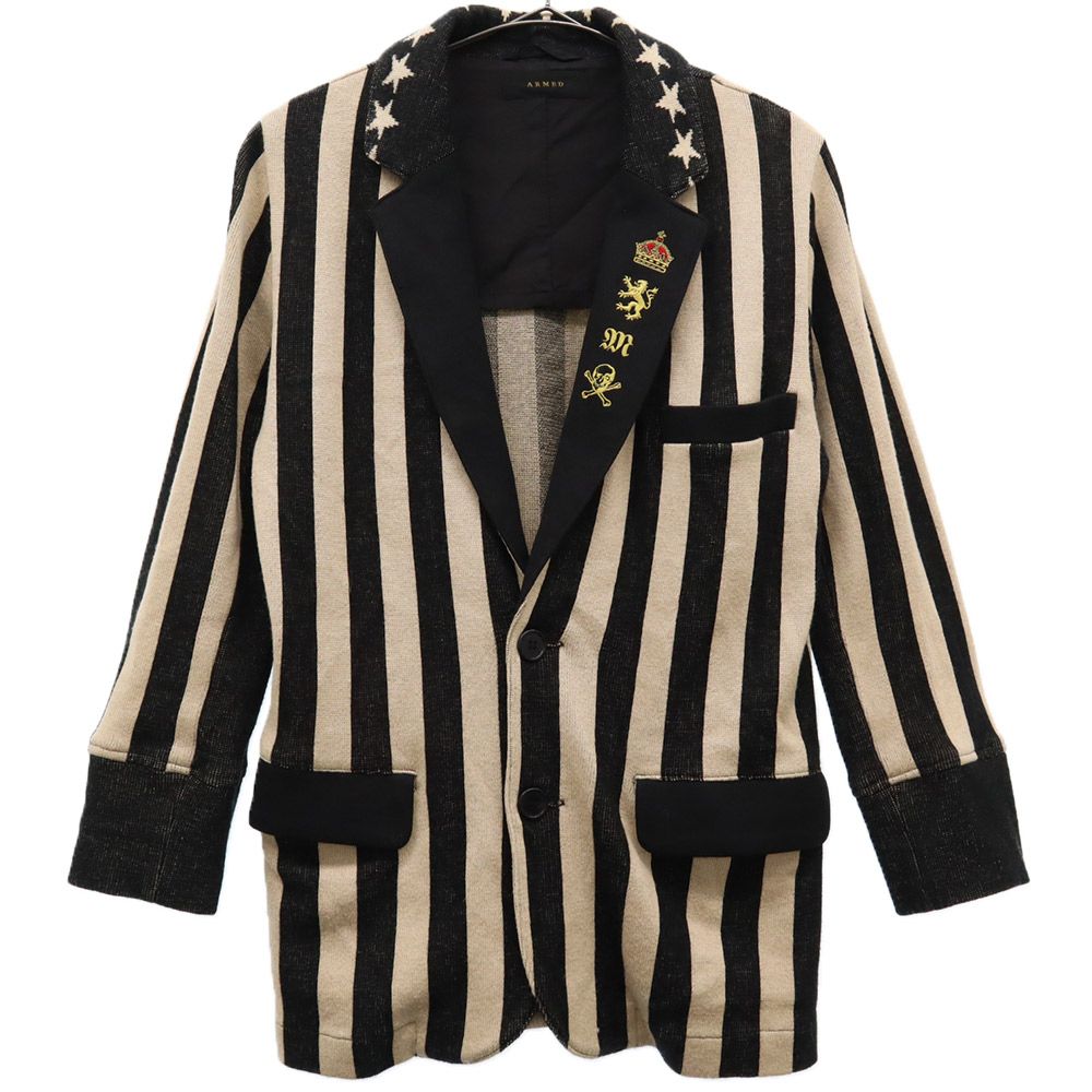 アームド 日本製 ストライプ ニットジャケット 1 ブラック×ベージュ ARMED 刺繍 メンズ