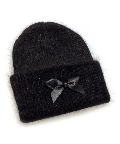 Big Ribbon Angora Beanie [Black]