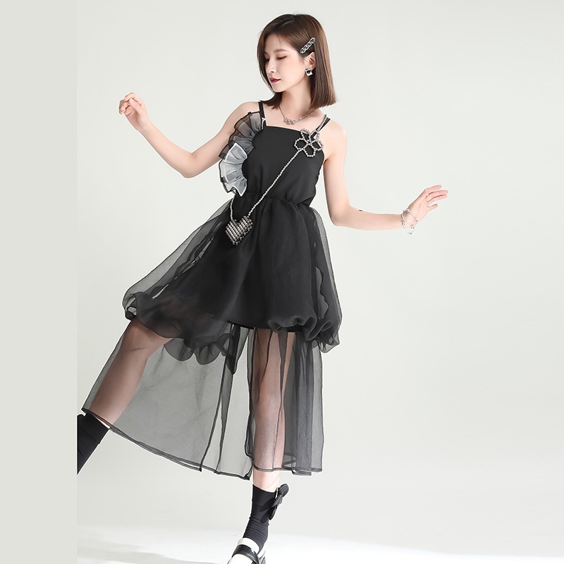 キャミソールワンピース春夏韩国レディースウエスト引き締め 可愛いフェイクレイヤードワンピース