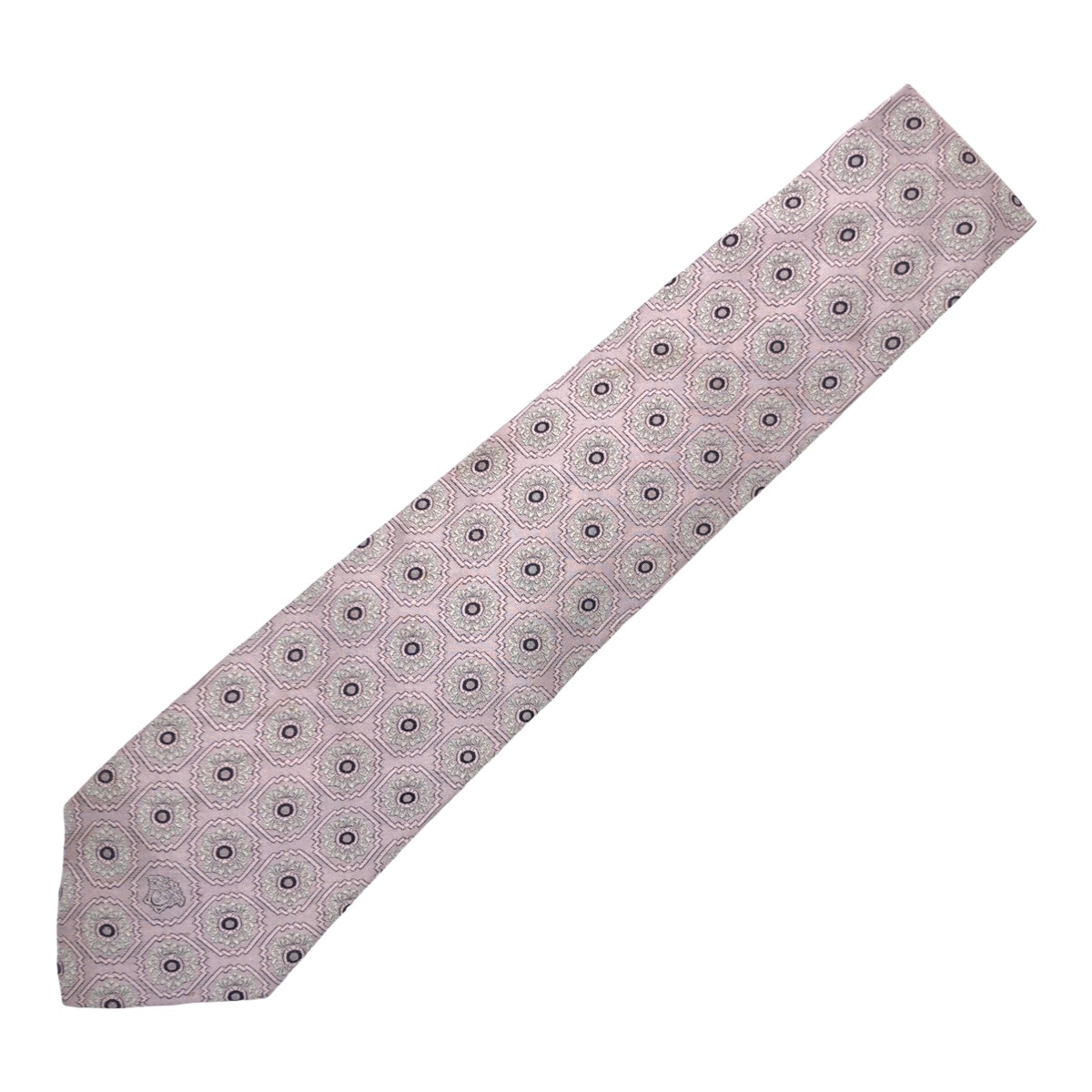 メデューサ柄 ピンク シルバー シルク ネクタイ 剣先9.5cm メンズ 404982