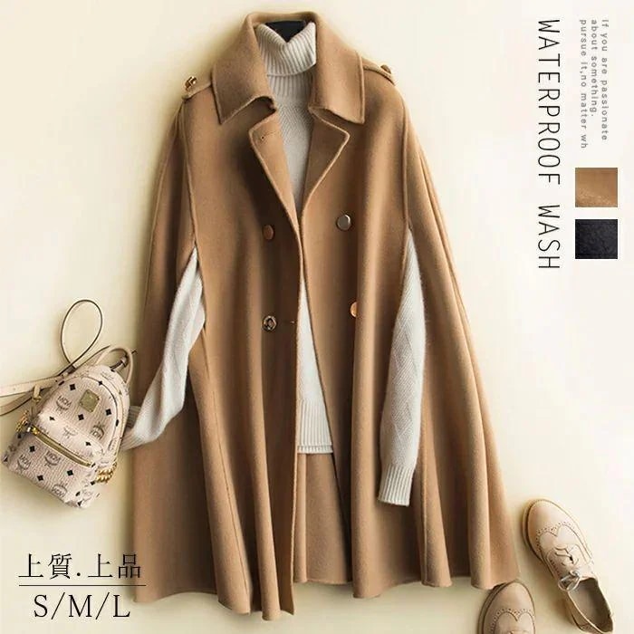 チェコートウール　羊毛　マント　無地防寒ロングコートロングコート　レディースオススメ人気おしゃれ暖かい　コート冬服冬　秋　シン