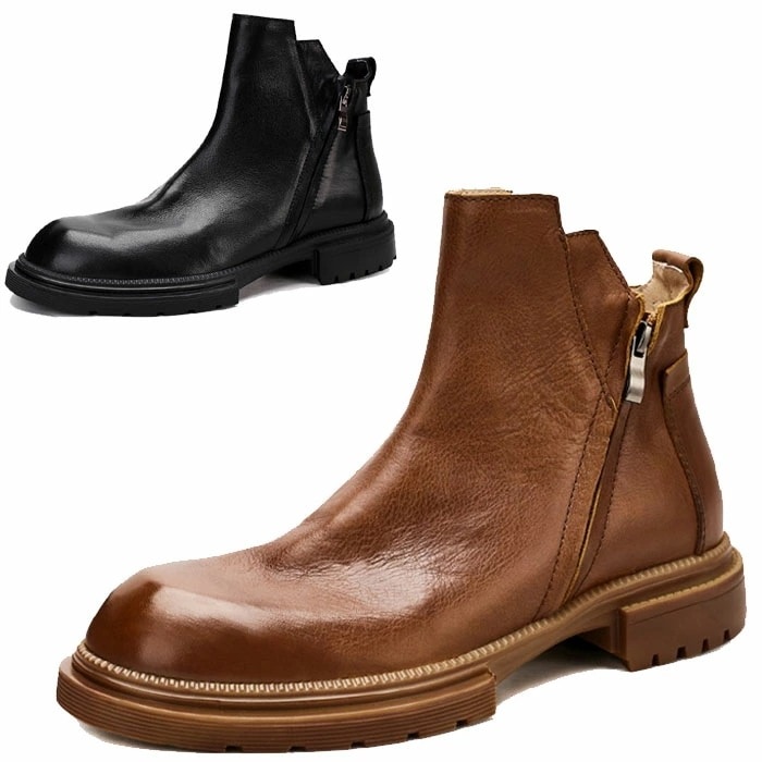 メンズ ブーツ ショートブーツ 本革 サイドジッパー 高級感 ミドル 大人カジュアル ブラック ブラウン