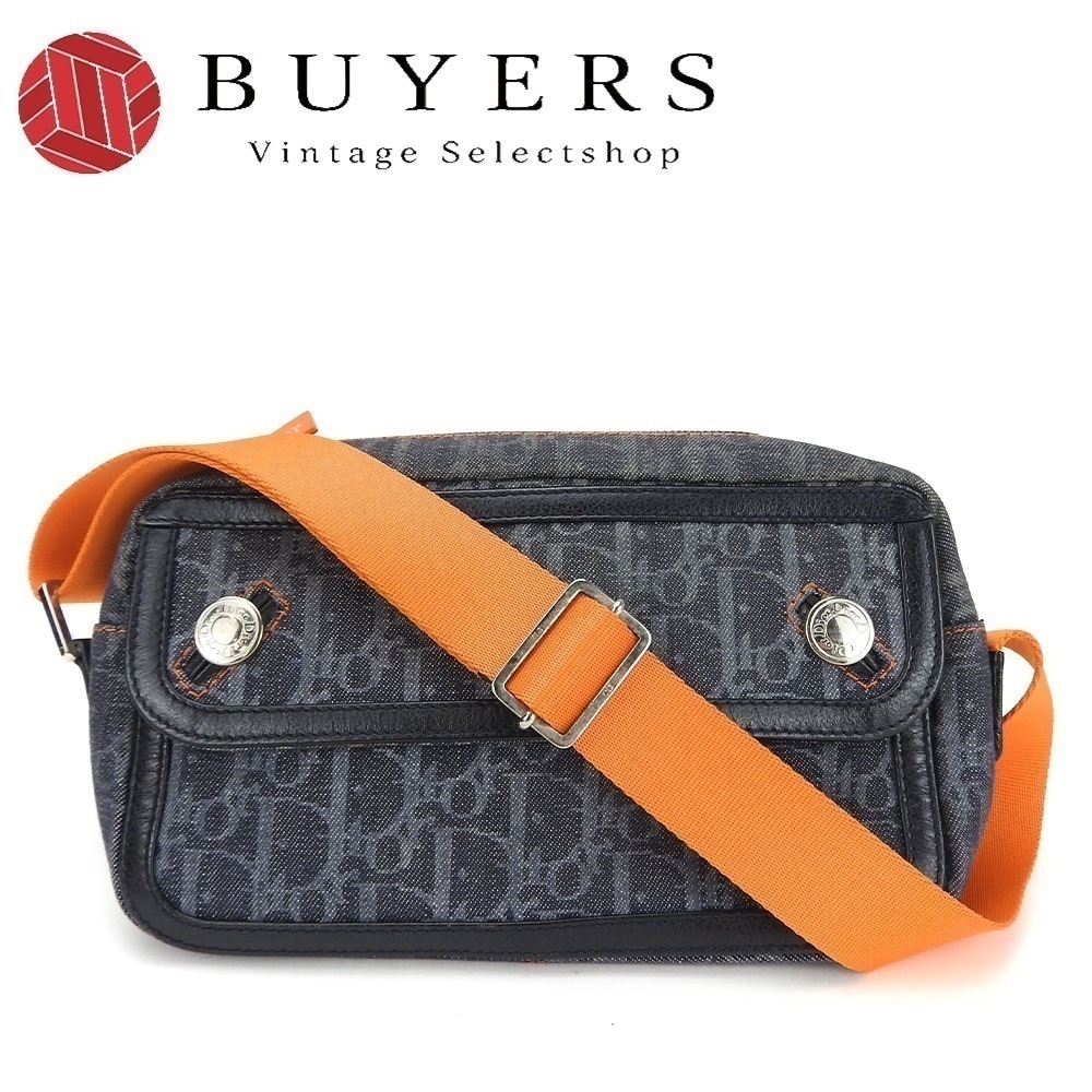 中古 クリスチャンディオール ワンショルダーバッグ 肩掛け フライトライン トロッター ロゴ デニム ネイビー オレンジ カジュアル レディース 女性 Christian Dior shoulder