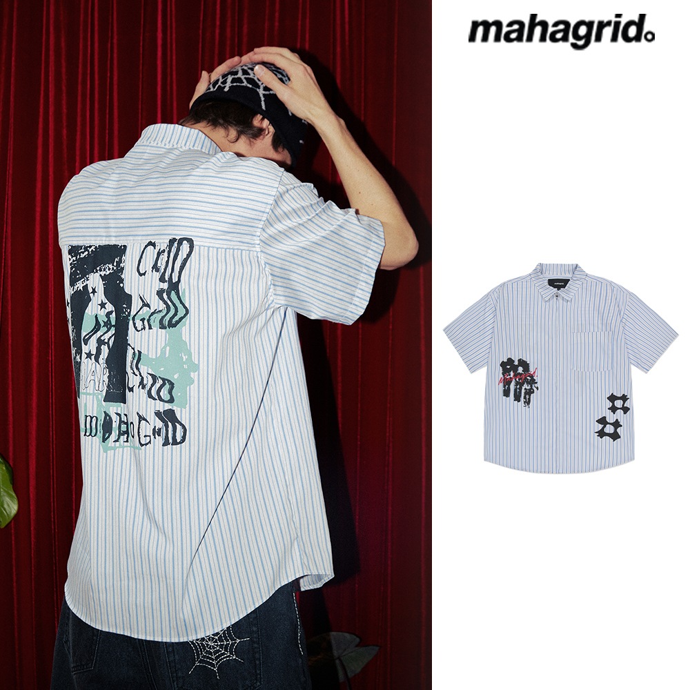 [mahagrid] DISORDER STRIPE ZIP UP S/S SHIRT