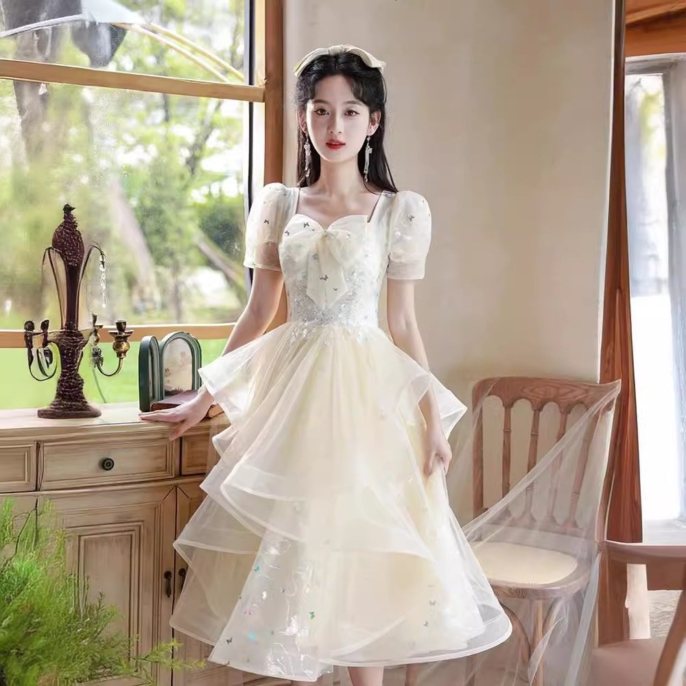 【2枚購入で 3oo円OFF！】シャンパンドレス2025エレガントプリンセスドレスホスト成人式披露宴パーティードレス