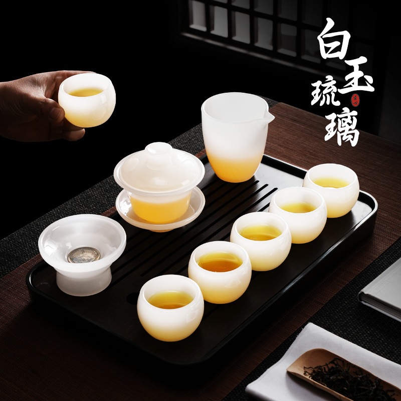 カンフーティーセットティーテーブルスモールセットハイエンドライト高級高級ハイエンドホワイトジェイド艶をかけられたグレイズドティーカップティープレート完全ギフトボックス 4,874円