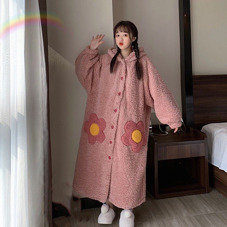 パジャマ レディース 冬 ナイトローブ ワンピース 部屋着 ふわもこパジャマ 寝巻き 裏起毛 可愛い レディースファッション