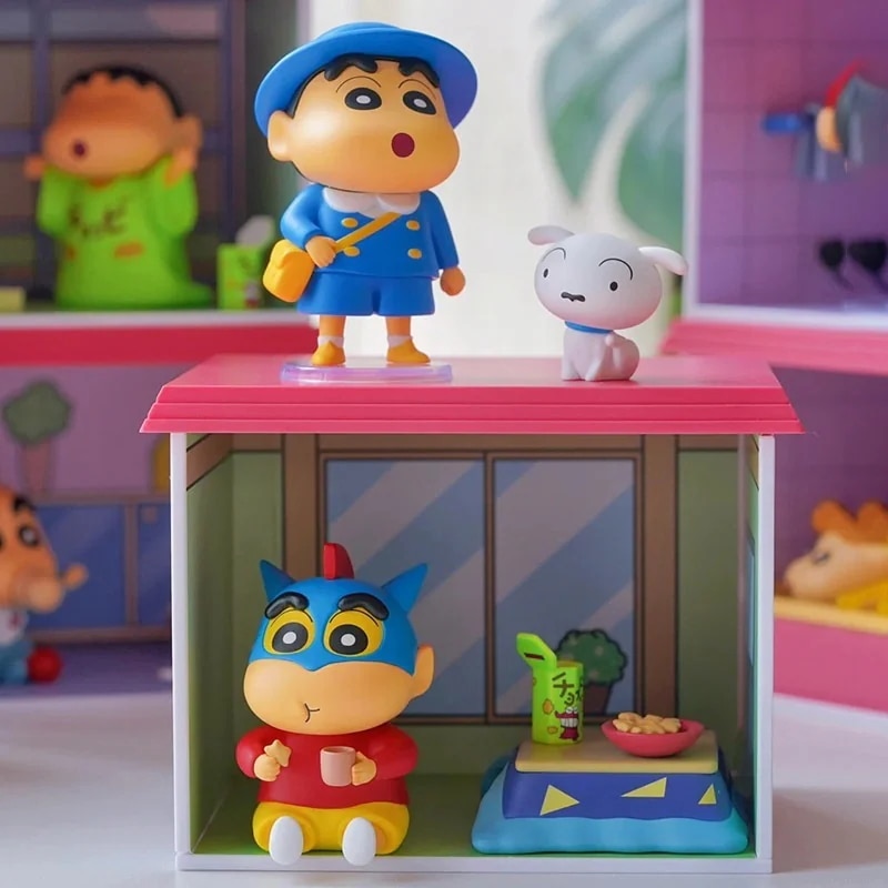 クレヨンしんなし株ハウス ブラインドボックス フィギュア かわいい 女の子 ギフト Diy シーン デスクトップオーナメント