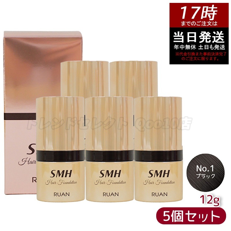 【5個セット】　ルアン SMH ヘアファンデーション 12g No.1 ブラック 髪 頭 薄毛隠し薄毛 分け目 つむじ ふりかけ 白髪かくし