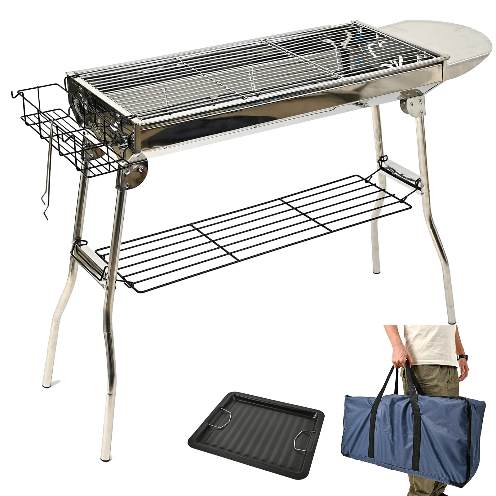 Rikopin(リコピン) バーベキューコンロ 大型 セット 折りたたみ式 6～8人用 35cm×73cm×71cm バーベキューグリル 炭網付き ステンレス 軽量 BBQ 網 鉄板 アウトドア バー