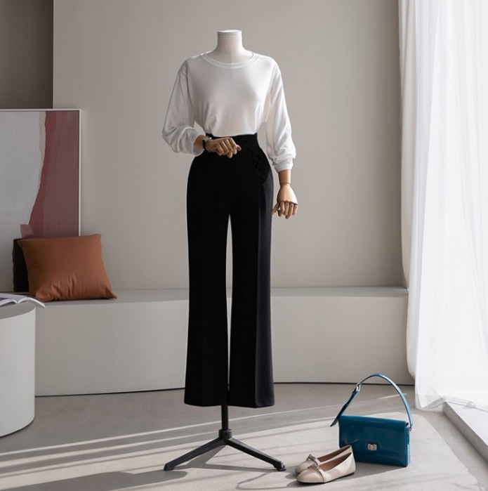 トップス Tシャツ シャツ プルオーバー 白シャツ 白トップス ロング 袖あり 長袖 萌袖 Uネック ラウンドネック ストレート Iライン かわいい 大人可愛い きれいめ シンプル カジュアル 大人