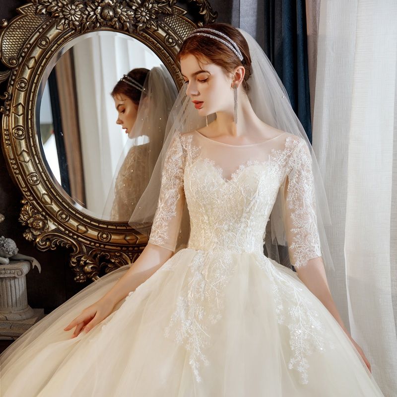 【2枚購入で 3oo円OFF！】メインウェディングドレス2025気質花嫁森スタイルスーパートレーリング長袖フロアレングショルダー春若い女の子