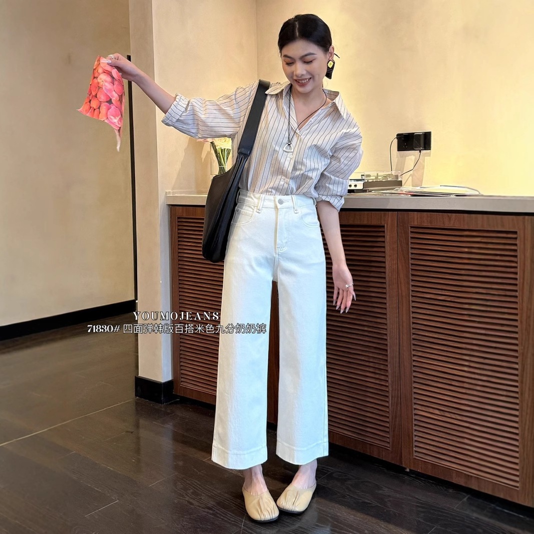 Su Xinlan/youmo韓国のシンプルなスタイルのストレートジーンズ4面の小さなナインポイントおばあちゃんパンツ71830