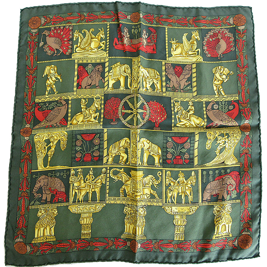 エルメス HERMES スカーフ プチカレ シルク ダークグリーン/マルチカラー レディース s0044g