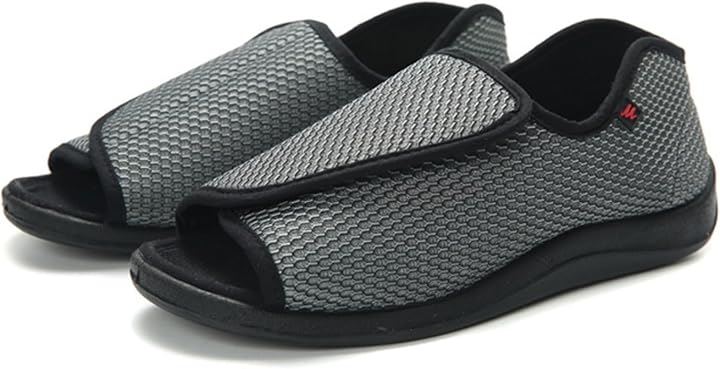 介護シューズ 介護スニーカー シニア フルオープンタイプ サンダル 高齢者用 介護靴 甲高 幅広 リハビリ 軽量 C1(グレー, 26.0 cm)