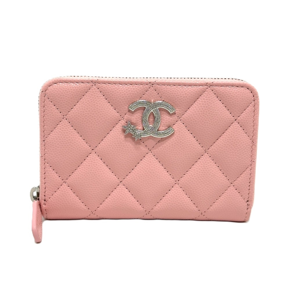 2つ折り財布 ココスター マトラッセ ラウンド コンパクトウォレット キャビアスキン ピンク